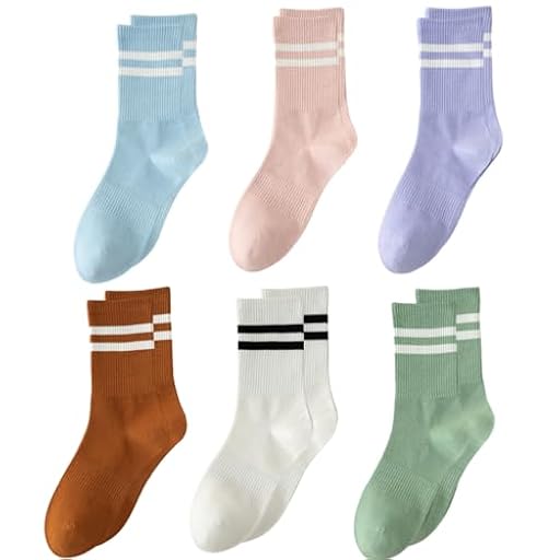 Copbopwn 6 Pares Calcetines Atléticos a Rayas de Moda para Mujer - Casual Cute Vintage Crew para Toda la Temporada | Ya disponible en tu tienda friki favorita! En mundofriki.es!