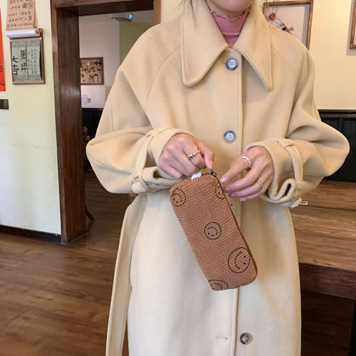 Image of Pencil Case Lightweight Aesthetic Pen Case Office College School Storage Bag Pouch Holder Box Organizer Makeup Pouch Cosmetic Bag for Girls Boys Kids (Smile-Brown)