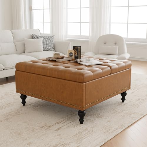 iabifo Lift-Top Coffee Table Ottoman with Storage, Faux Leather Multi-Functional Storage Ottoman...