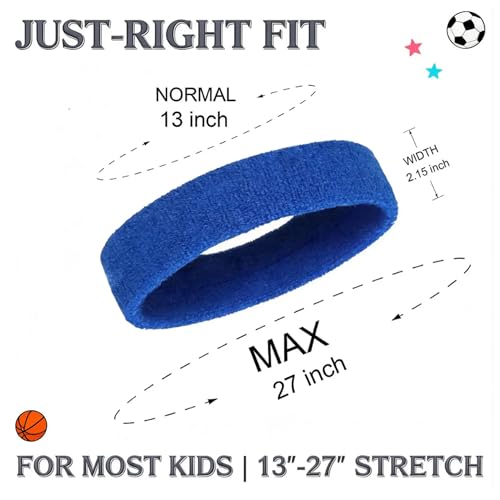 Image of Sports Sweatbands for Kids 4-Pack - Sweat Absorbing Headbands for Boys & Girls, Soft Elastic Non-Slip Bands for Basketball, Soccer, Running, Tennis & Workout