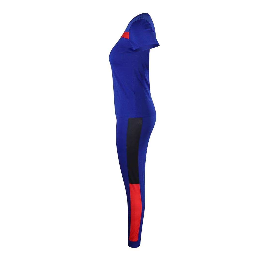 Kombinezon damski na lato moda dwuczęściowa koszulka + ubrania 7/8 fitness sport jogging spodnie joga casual basic, NIEBIESKI, XL