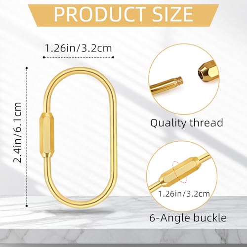 Image of Gold Brass Key Rings, Key Chain Rings, Purse Bag Charms | Key Chain Organizer Holder Durable Carabiner for Keys, Anti-Lost Oval Keyring Clip, Large Capacity Key Holder for Handbag