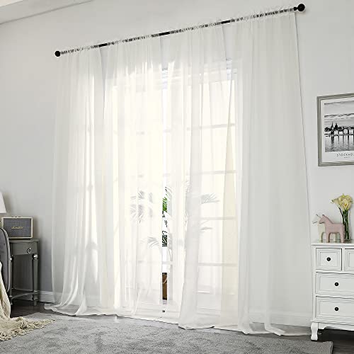 Image of Chyhomenyc Ivory Sheer Curtains 84 Inches Long, Light Filtering Solid Color Window Sheer Curtain Panels, Elegant Rod Pocket Curtains Drapes for Living Room Bedroom, 2 Panels, 42 inch W x 84 inch L