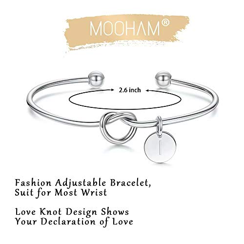 Image of M MOOHAM Mothers Day Gifts - Dainty Tie the Knot Letter A-Z Initial Bracelet for Women 14K Gold Plated Cuff Bangle Bracelet Jewelry Personalized Bridesmaid Proposal Gifts for Women