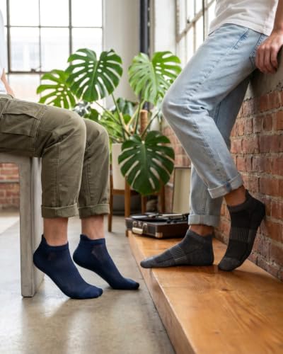 Image of BENKILS Bamboo Ankle Socks for Men & Women | Ultra-Soft, Odour-Free and Breathable | Padded Base and Anti-bacterial | 3X Softer than Cotton | Free Size Regular Socks.