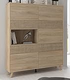 JUANIO Mueble de Almacenamiento, Aparador Alto Color Roble Cambrian/Efecto Textil - Longitud 120.9 x Profundidad 39.6 x Altura 156 cm