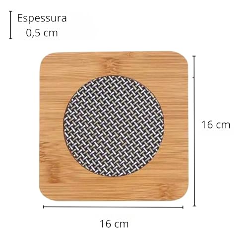 Descanso de Panela Bambu 16cm (KIT 4 PEÇAS) Suporte Quadrado de Panelas e Travessas Resistente ao ca