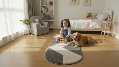 Image of Fluffy Silky Micro Fiber Polyster Carpet /Runner for Bedroom, Study Room, Playing Room, Guest Room ETC. 1.5x4 Feet, (Grey and Ivory Chevron Pattern)