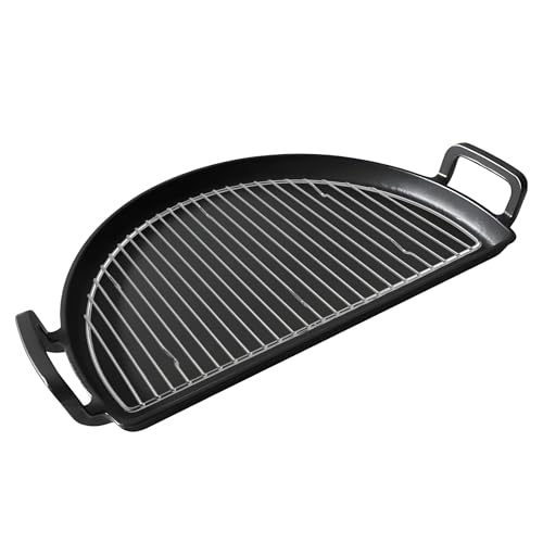 Image of SafBbcue Cast Iron Half Moon Griddle Pan for Weber 22 inch Kettle Charcoal Grill Parts, Half Moon Cooking Grate for Slow n Sear, VEVOR, Kamado, Big Green Egg 22 inch Charcoal Kettle Grill Accessories