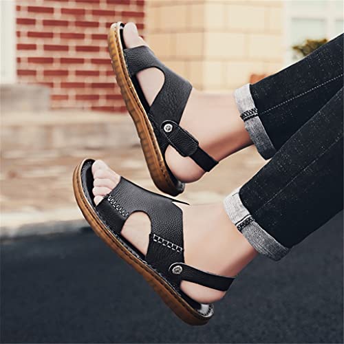 Leather Non-Slip Sandals Men's Soft Bottom Slippers Dual-Purpose Sandals Men Platform Sandals(White-Patch Five-Pointed star4,44 Code)4