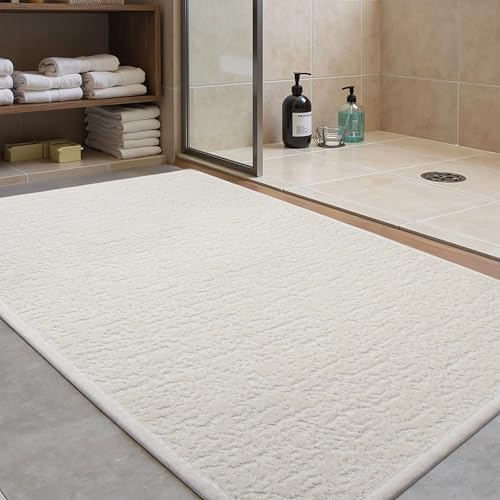 AevitasX Ultra Thin Door Mat Low Pile Washable Cream Thin Bathroom Rugs Fit Under Door Small Quick Dry Bath Mats Non Slip Shower Rug, 17