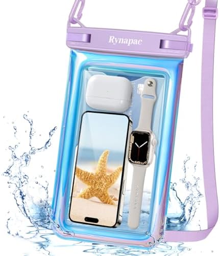 Waterproof Phone Pouch Floating for Beach Essentials, IPX8 Underwater Cell Phone Holder with Lanyard for iPhone 16 15 14 Pro Max, Galaxy S24/23/22 (Iridescent - [10 inch], Extra Large [10inch])