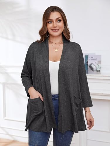 Image of BELAROI Plus Size Lightweight Cardigan Sweaters for Women Casual Open Front 3 /4 Sleeve Cover Up