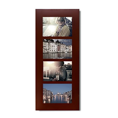 Adeco PF0425 4-Opening Decorative Divided Wall Hanging Wood Photo Frame, 4 by 6