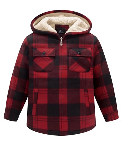 Image of GEEK LIGHTING Boys Flannel Jacket Sherpa Lined Hoodies Zip Up Fleece Plaid Shirt Jackets Winter Outdoor Coat Warm