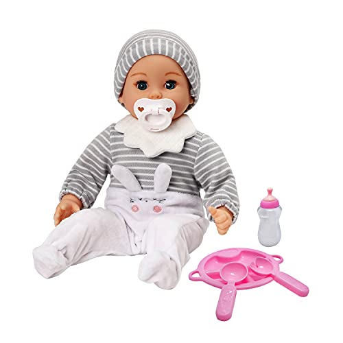 DOLLFUN My Sweet Baby Mealtime Play Set, 14-inch Baby Doll Feeding Set, Includes Food Plate, Fork, Spoon, Magic Milk Bottle and a Pacifier. Accessories for Toddlers Boy Girl, Caucasian, Blue Eyesâ€¦
