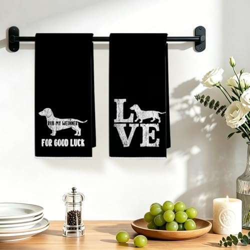 Image of 2 Pcs Funny Dachshund Kitchen Towels 24x14 Inch, Dachshund Gifts Reusable Dish Towels for Kitchen Decor, Waffle Weave Absorbent Tea Towel, Cute Weiner Dog Gifts for Women Mom Friend (Black)