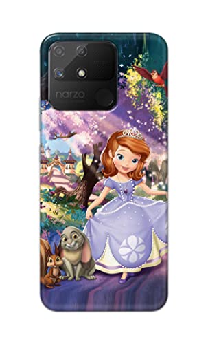 Image of PRINTFIDAA Cartoon Little Girl with Crown and Pet Animals Printed Designer Hard Case for Realme Narzo 50A Back Cover -(e) RPM1008