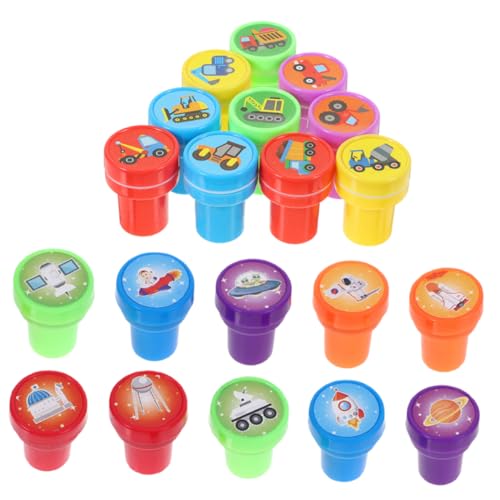 SUPVOX Lot de 20 Set de Set de Tampons en Plastique Thème Espace et Véhicules de Chantier pour Garçon et Filles, Jouets Éducatifs Interactifs et...