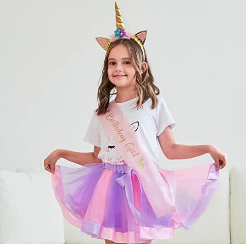 KUKIXO Vestido de unicórnio para meninas com saia de tutu em camadas com conjunto de vestidos de cam