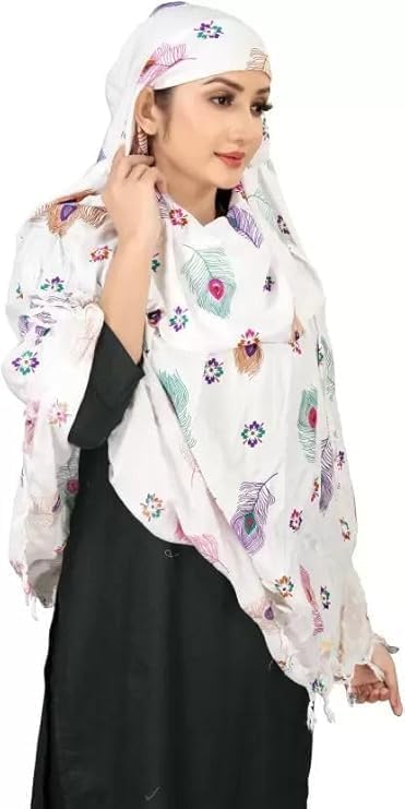 VEPROIX Pure Cotton Female Long Scarf Cum Mask With Sun Protection Cover Face Mask Scarves Stylish Universal Size Usable Dupatto Vehicle Driver Sunlight Uv Protection For Girls & Women(White Feather) 2
