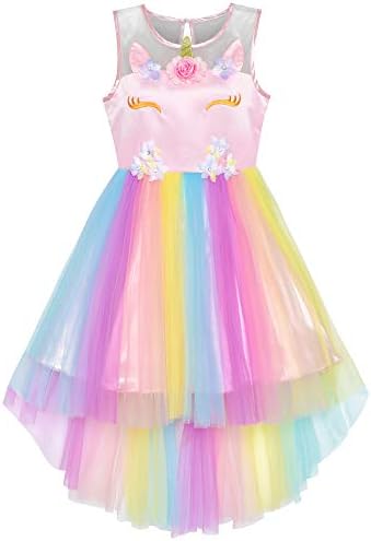 Sunny Fashion Flower Girls Dress Unicorn Rainbow Pageant Princess Party Size 7