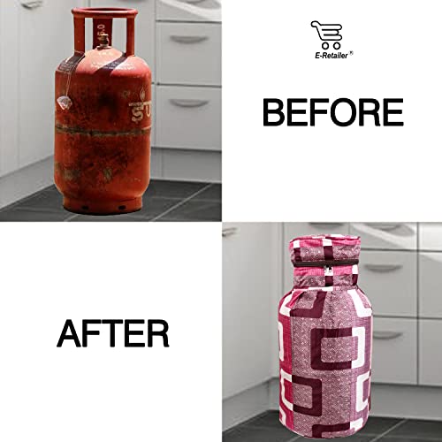 Image of Polyester 3-Layered LPG Gas Cylinder Covers with Zip Enclosure Pack of 2- (Color-Geometric Purple, Size-26x14 Inches)