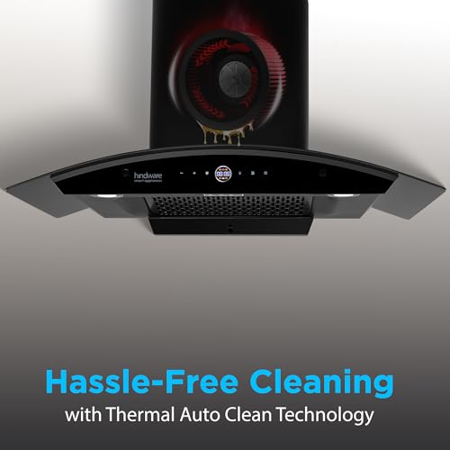 Image of Hindware Smart Appliances | Nadia BLDC 90 IN Kitchen Chimney | 1600 CMH |Curved Glass | Filterless | Auto Clean | Touch Control, Motion Sensor | 12 Yrs Warranty on Motor & 3 Yrs on Product (Black)