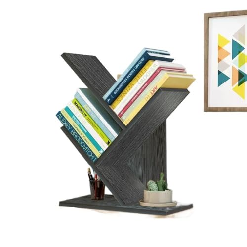 Yobuisg ブックスタンド デスク上置棚 卓上収納 ツリー型 本棚 飾り棚 ブックシェルフ 書棚 ブックラック オフィス収納ラック 木目調 省スペース ホーム/オフィス用 雑誌/新聞/書類入れ 多機能 おしゃれ (ブラックブラッシュド 3 レイヤー)