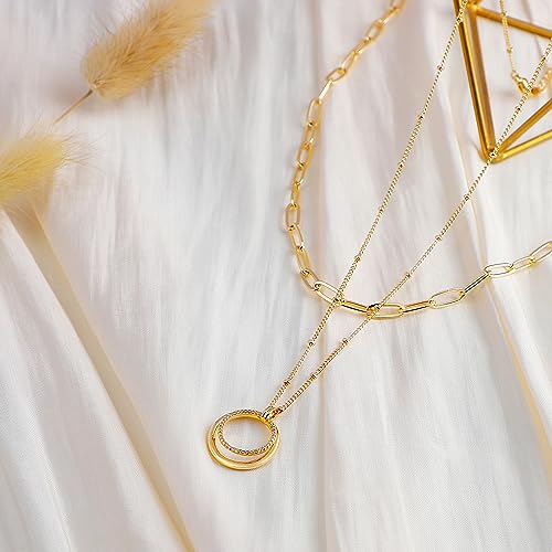 Image of Fettero Pendant Necklace Gold Choker Layered Coin Open Karma Circle Full New Crescent Moon 14K Gold Plated Simple Dainty Necklaces for Women Jewelry Gift