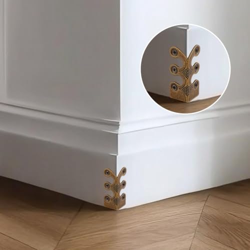 Image of 6Pcs Brass Corner Protectors Vintage Metal Wall Decorative Corner Protector Skirting Baseboard Corner Covers Dust Corners for Tirm Furniture Walls Wood Box Edge Clear Frames Protect (Bronze)