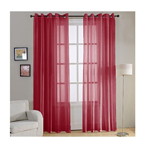 Acomoda Textil - Cortina Translucida para Ventanas. Cortinas Grandes con Anillas Ideales para Dormitorio, Comedor y Cocina 150x260 cm. (Granate, 1)