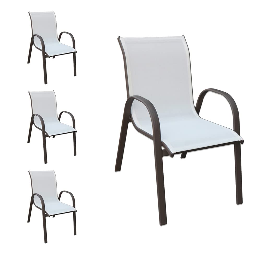 LOLAhome Pack de 4 sillas de jardín Clasic apilables ergonómicas de Acero y textileno marrón y Blanco
