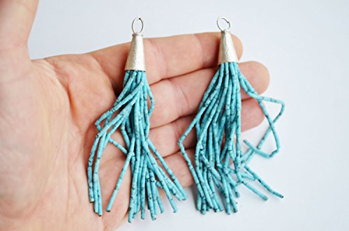 2 Pcs Turquoise Afghan Seed Beads Tassel Light Blue Beaded Tassel