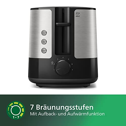 Foto von Philips Toaster – 2 Toastschlitze, 7 Stufen, Brötchenaufsatz, Auftaufunktion, Abschaltautomatik, Liftfunktion, schwarz (HD2637/90)