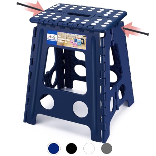 Image of ACKO Folding Step Stool Foldable 16 Inch 400 lbs Capacity, Plastic Stools for Adults and Kids, Collapsible Stools for Kitchen, Stepping Stool with Handle(Royal Blue)