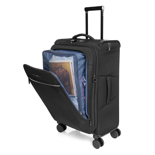 Image of Verage Luxe Toledo Set of 2 (S+M) Softsided Lightweight Spinner Wheels Luggage, Expandable Suitcase with TSA Lock & LED Flashlight, Black (20 /24)