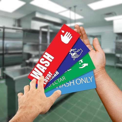 Commercial Kitchen Sink Labels – 4-Pack Wash, Rinse, Sanitize & Hand Wash Only Decals – Waterproof Vinyl Stickers for 3-Compartment Sinks – Health Code Compliant – Color-Coded, Made in USA image 5