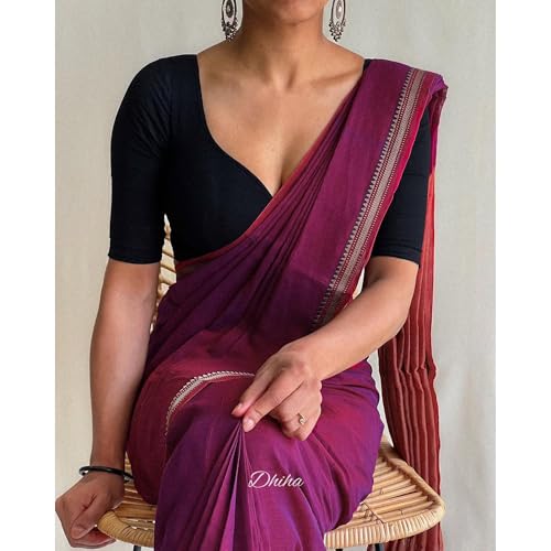 Image of Narayanpet Pure Cotton Avani Border Saree for Women with Running Blouse | Tassels | Traditional Woven Solid Design | Handloom Weave