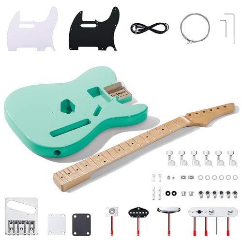 Image of Leo Jaymz DIY TL Style Electric Guitar Kits,Spray-painted Mahogany Body,Maple Neck, including all Components (TL Surf Green New)