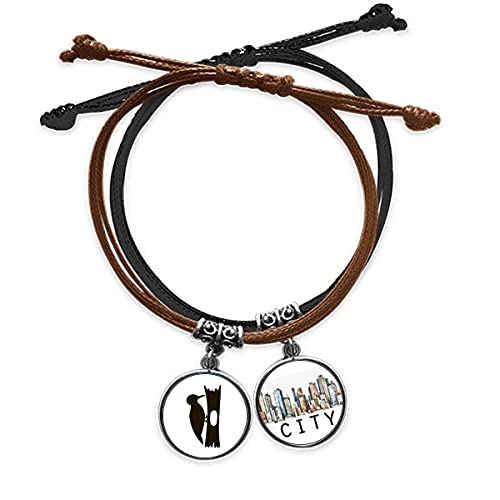 Bracelet corde noire représentation animale avec chaine cuir par Woodpecer Sidi
