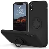 MOCCA for iPhone XR case with Ring Kickstand | Super Soft Microfiber Lining | Anti-Scratch Full-Body Shockproof Protective Silicone Case for iPhone XR 6.1 inch - Black