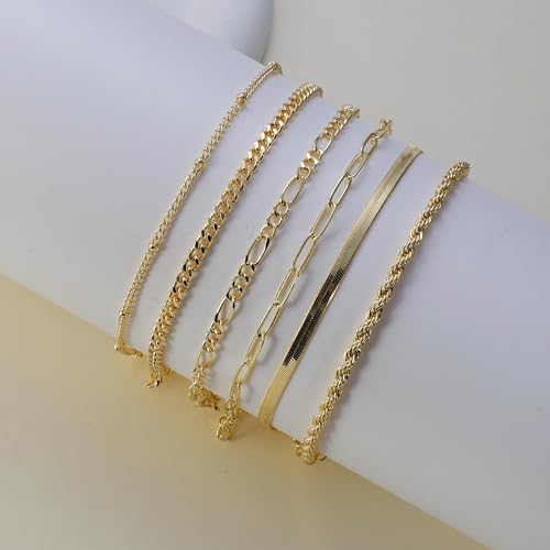 Image of Rotnso Anklets for Women 14K Gold Silver Plated Ankle Bracelets Trendy Waterproof Boho Anklets Set Adjustable Dainty Cute Diamond Beaded Heart Non Tarnish Summer Beach Jewelry Gift