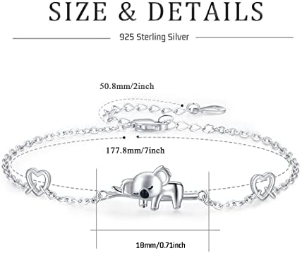 Koala Bracelet 925 Sterling Silver Koala Bear Bracelet Cute Animal Jewellery Koala Gifts for Women Girls Girlfriend