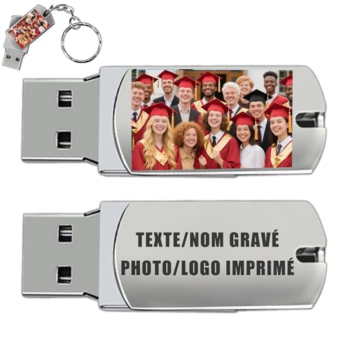 Clé USB Personnalisée - Texte Nom Gravé & Photo Logo Imprimé, Cle USB 32Go / 64Go / 128Go, Mini Clé USB 2.0, Lecture Rapide et Forte Compatibilité, 9...