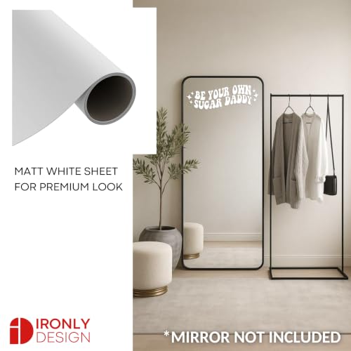 Image of Sticker for Glass & Mirrors | Minimal Vinyl Decal for Bedroom Bathroom & Cafe | Self-Adhesive Quote Aesthetic Mirror Sticker | No Mirror Included (Be Your Own Sugar Daddy, Small, Matt White)
