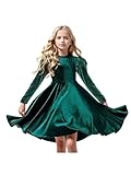 Seiciviy Girls Velvet Dress Ruffled Long Sleeve Casual Spring Fall Dress Princess Christmas Party Winter Outfits Dark Green