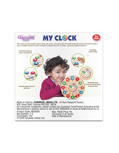 Giggles - My Clock, Shape Sorting Clock Puzzle, Teaches Time, Shapes and Numbers Preschool Toys (3 Years & Above, Multicolour) - Image 3 thumbnail