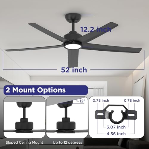 Ocioc Ceiling Fans With Lights, 52 Inch Black Ceiling Fan With Light And Remote Control, 3Cct, Quiet Dc Motor, 5 Blades Modern Ceiling Fan For Living Room Farmhouse Bedroom thumb #4
