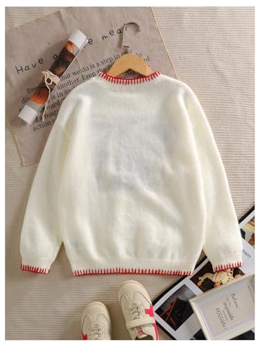 Image of BEAUDRM Girl's Bow Sweater Crew Neck Cute Sweaters Long Sleeve Knit Pullovers Sweater